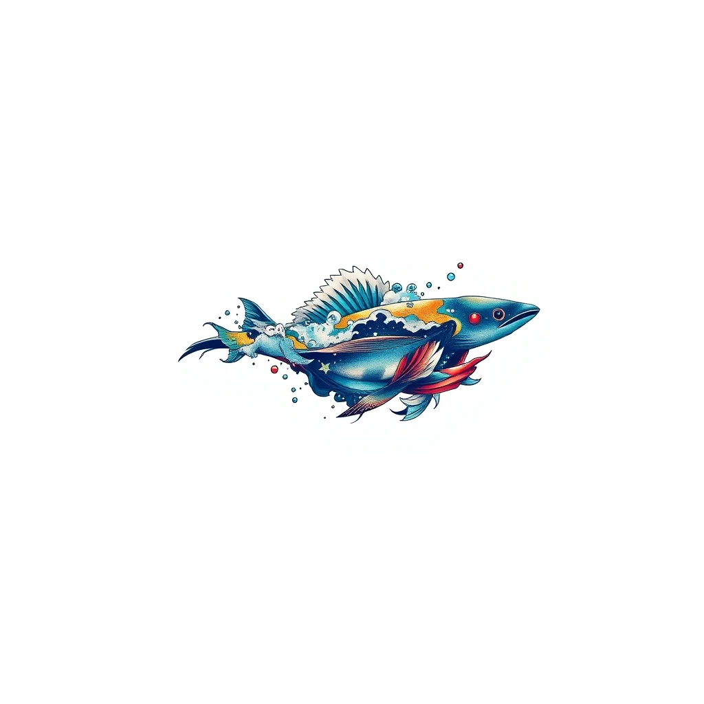 Colorful Quicksilver tattoo with vibrant fish design