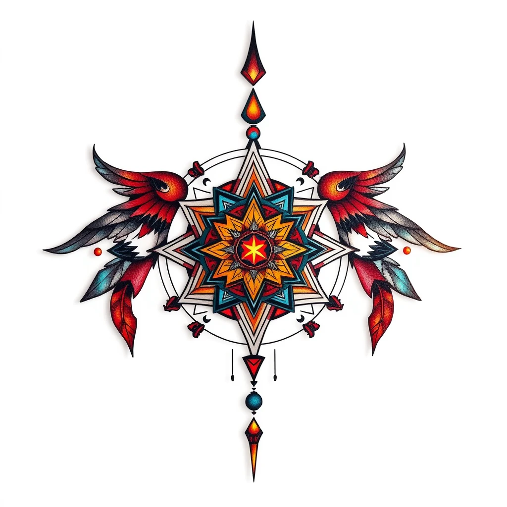 Colorful Geomancy tattoo with star design