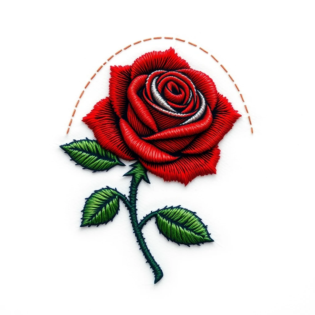 Red rose embroidery style tattoo design