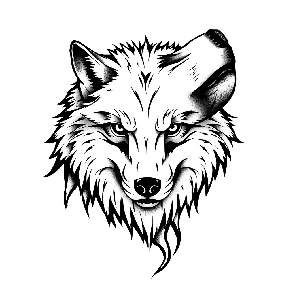 Tattoo of a Wolf in realistic black and white