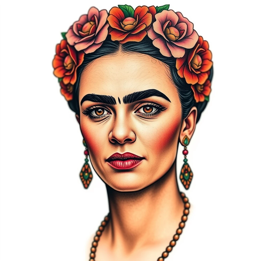 Portrait style tattoo of a woman with flowers