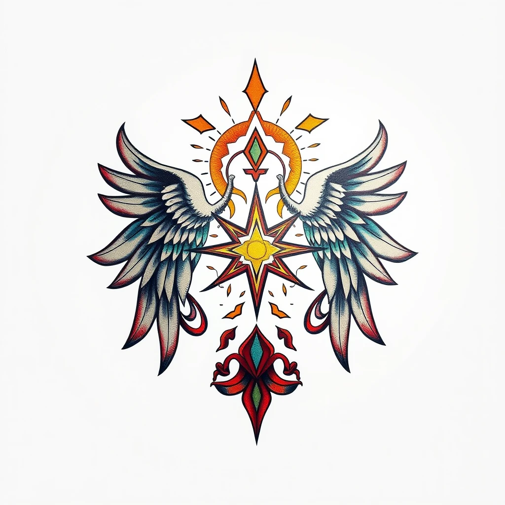 Colorful Epiphany tattoo with wings design