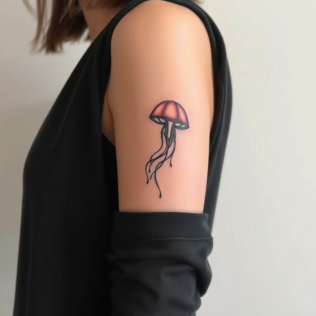 Colorful minimalist jellyfish tattoo on arm