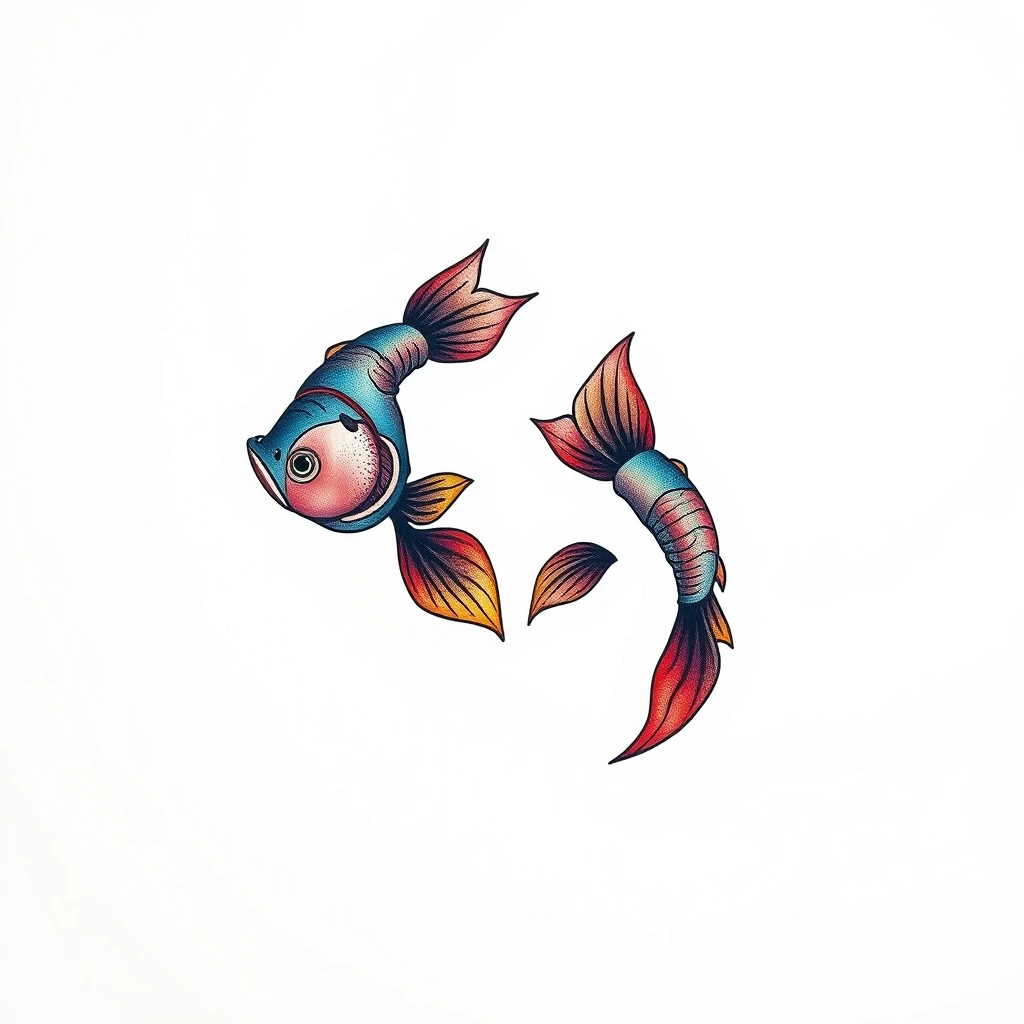 Colorful Pisces tattoo featuring two fish