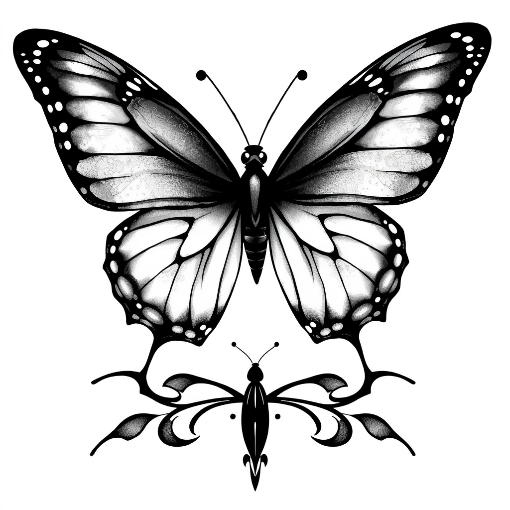 Tattoo of Butterfly in realistic black and white