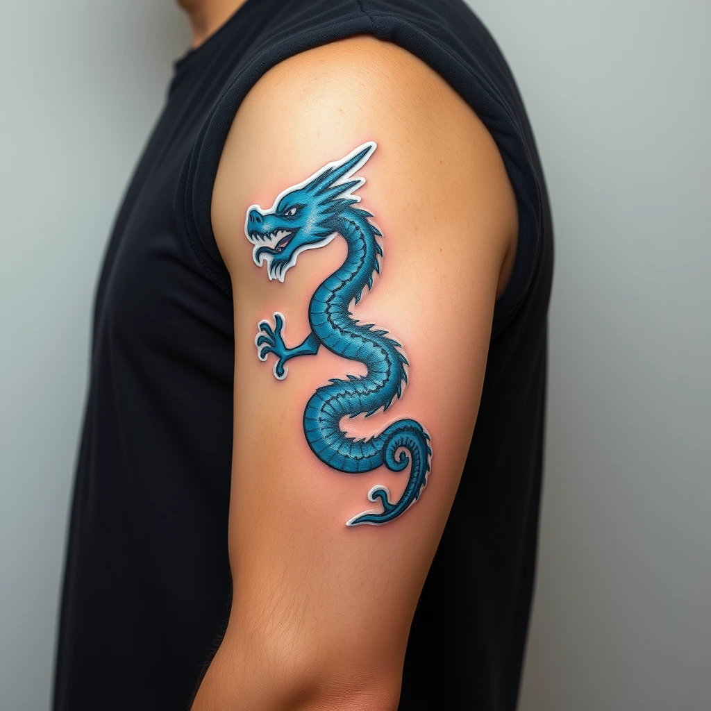 Colorful blue dragon sticker tattoo on sleeve