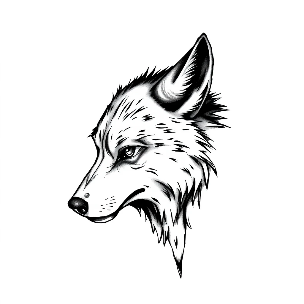 Tattoo of Wolf in realistic black and white