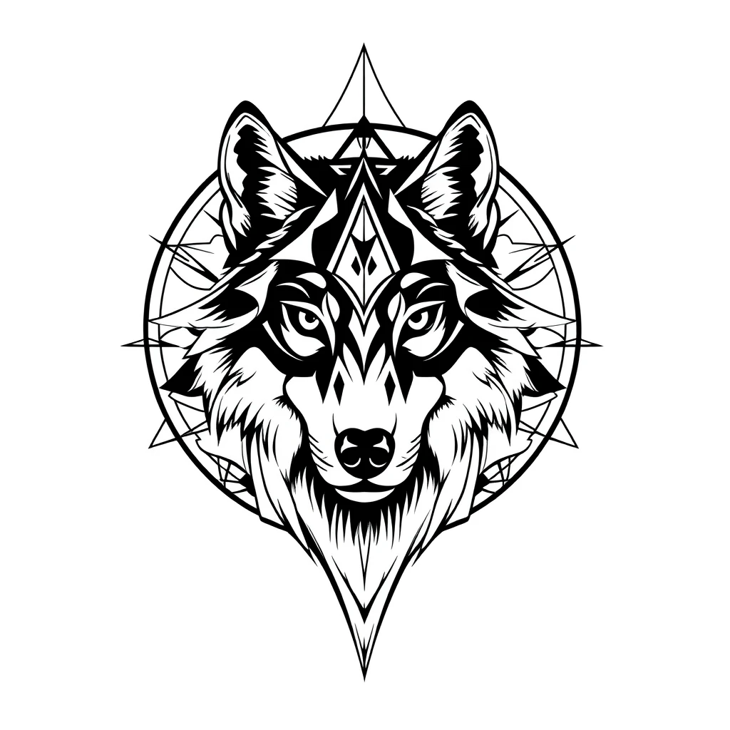 Tattoo of Wolf in black and white geometric style