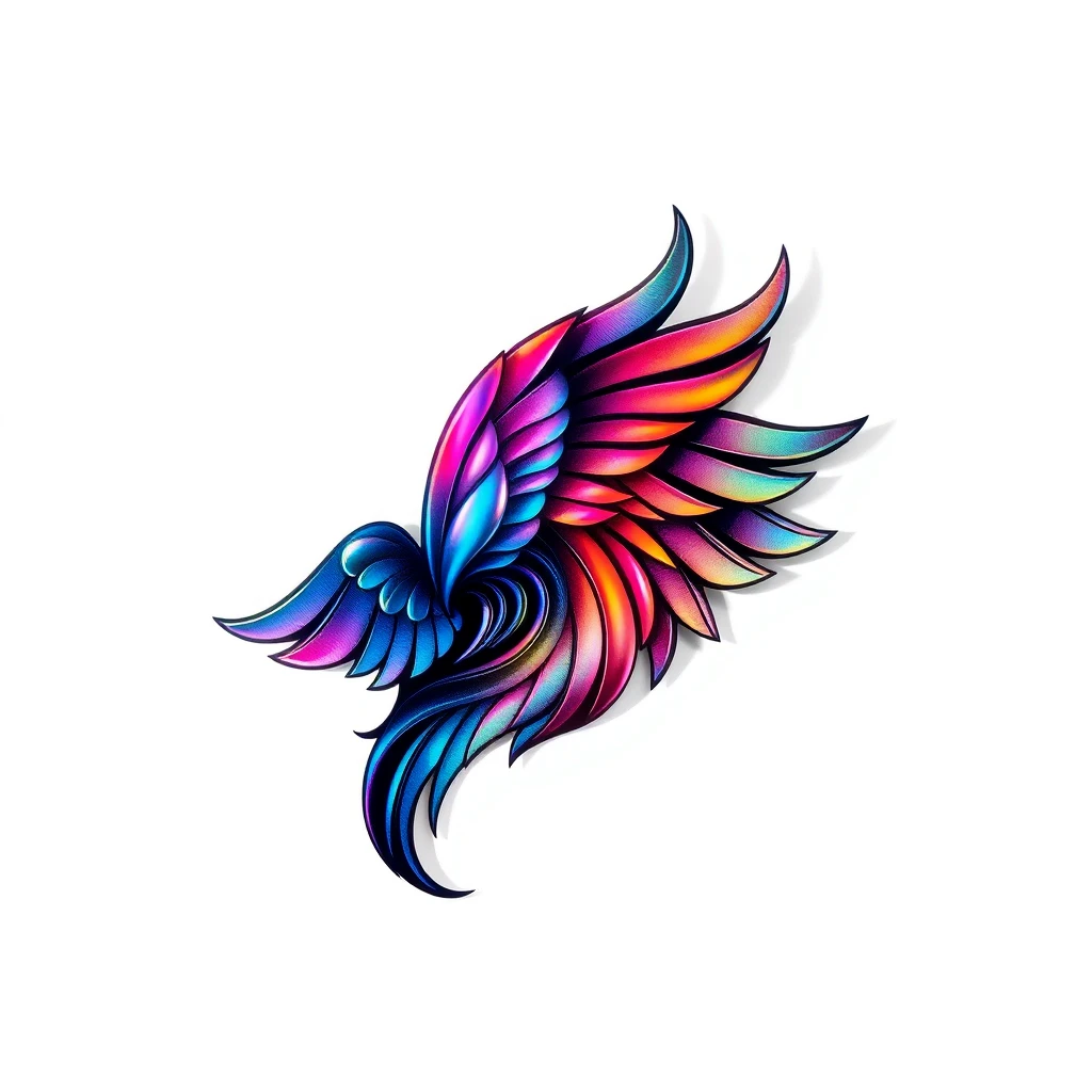 Vibrant iridescent feather tattoo design