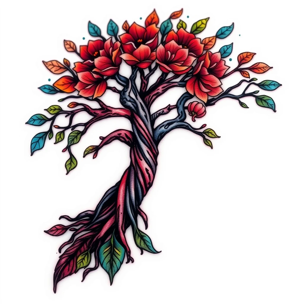 Tattoo of Tree of life in colorful realistic style