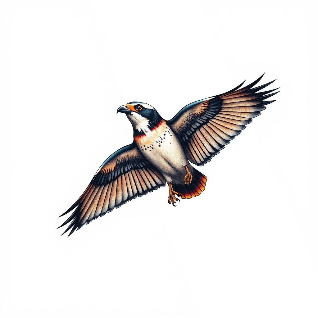 Vibrant Peregrine falcon tattoo in flight