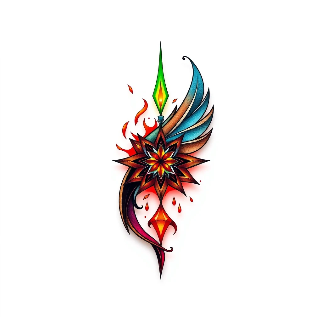 Colorful Bolide tattoo featuring a fiery design.