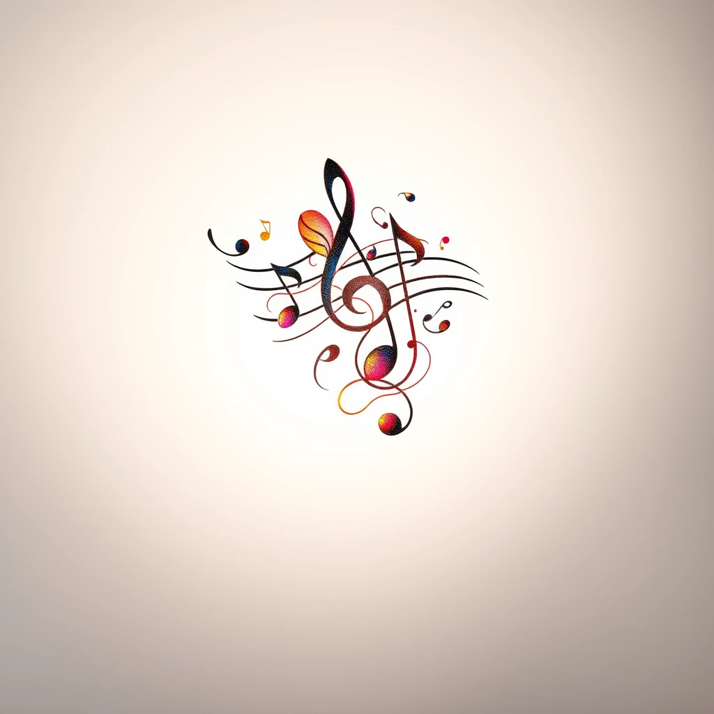 Colorful music notes tattoo with flowing design