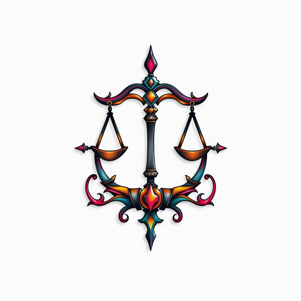 Colorful Libra tattoo featuring scales design