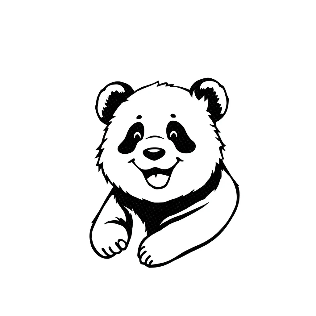 Tattoo of happy panda, Minimalist style, Black and white