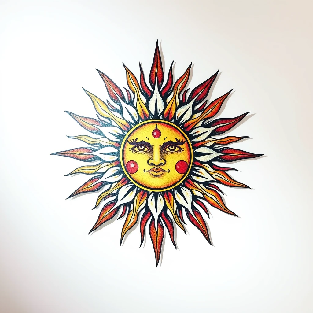 Colorful Sun tattoo with detailed rays