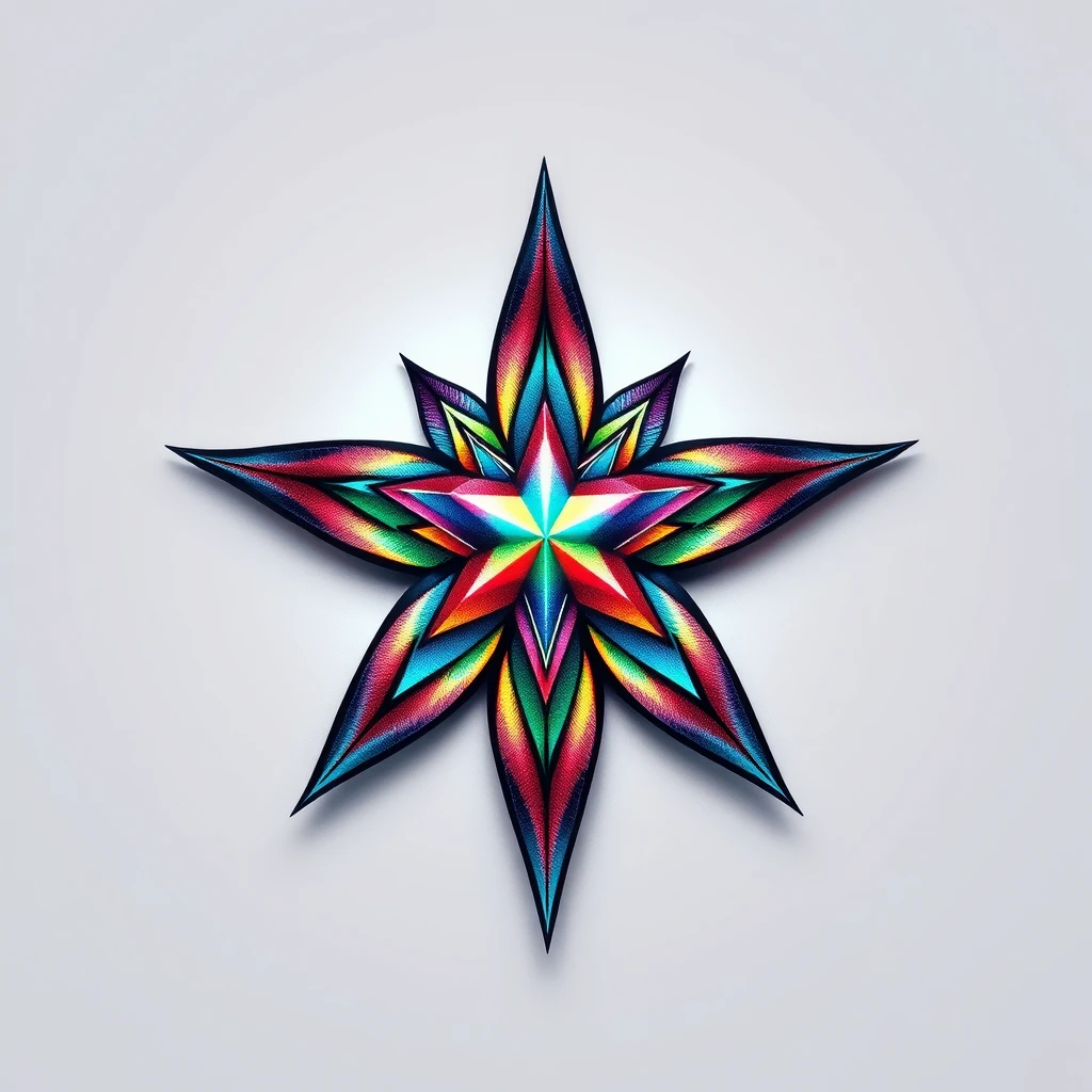 Colorful star tattoo with intricate design