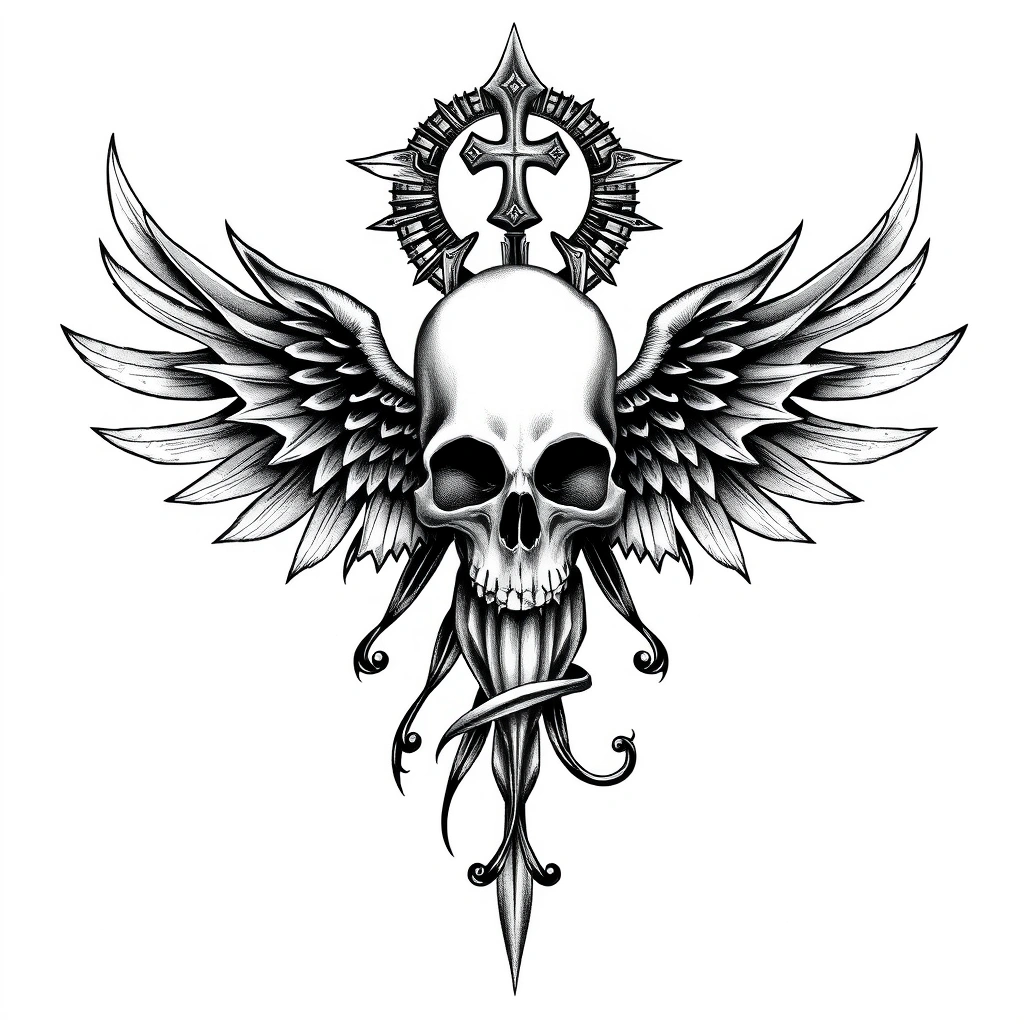 Tattoo memento mori in 3D style, black and white