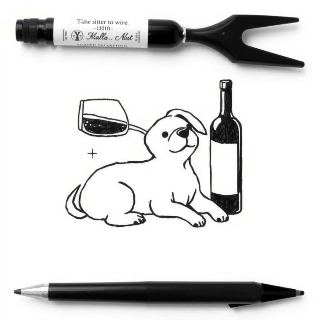 Tattoo of cute dog drinking wine, Minimalist