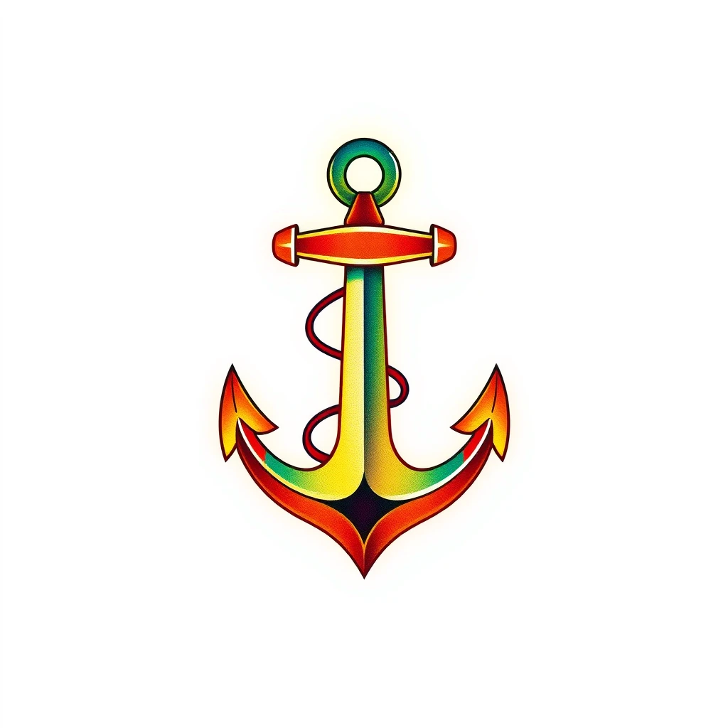 Colorful anchor tattoo with intricate design