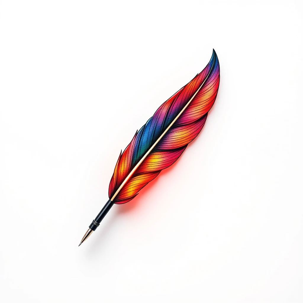 Colorful Quill pen tattoo on white background