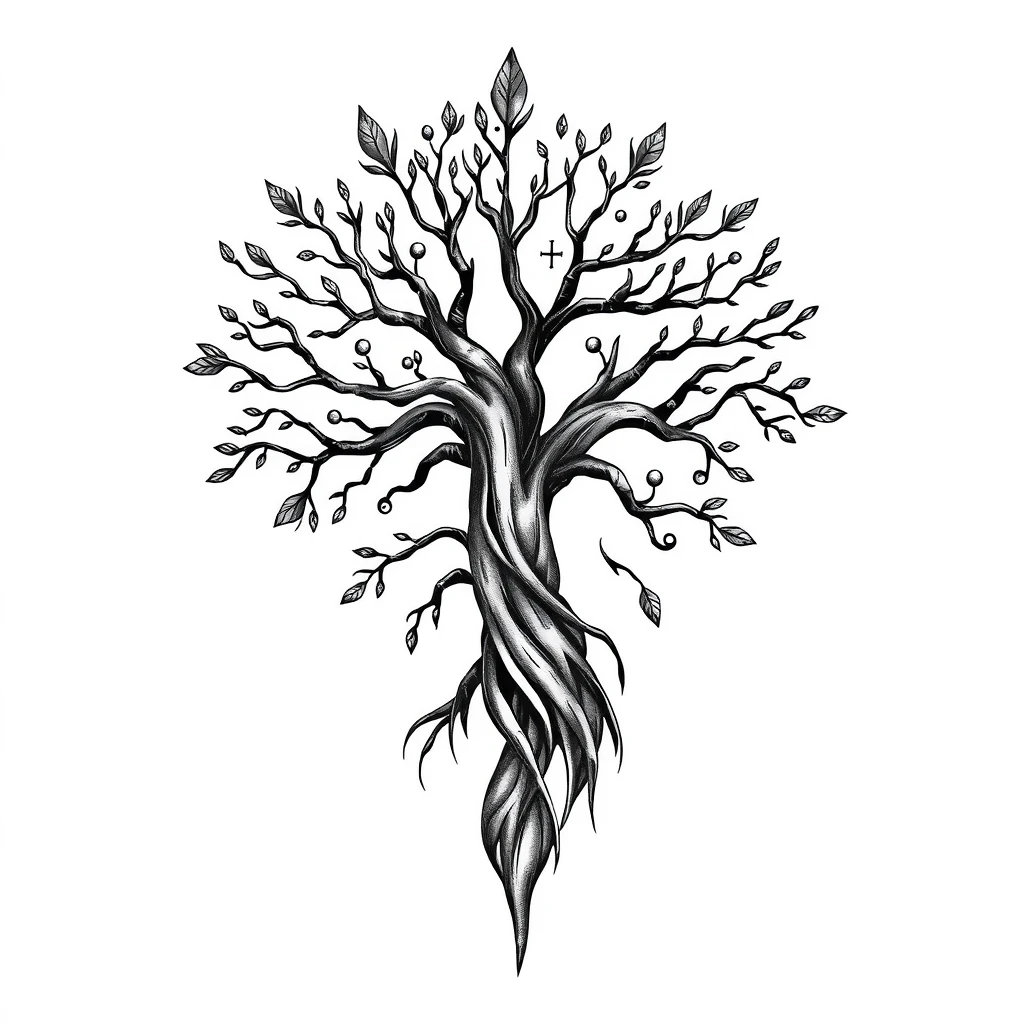 Tattoo design of Tree of life in realistic black and white