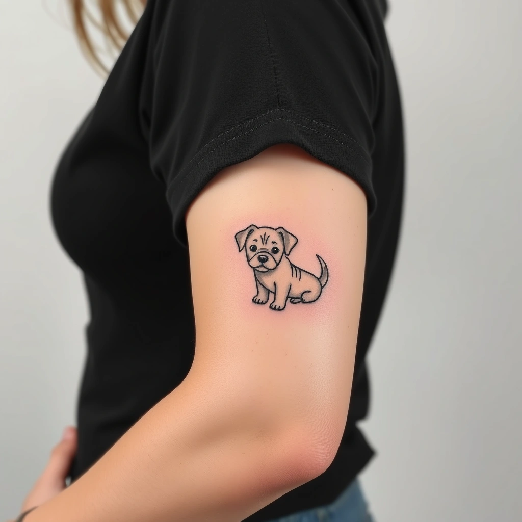 Tattoo of cute dog, Minimalist style, Black and white, located on Women's Armpit.