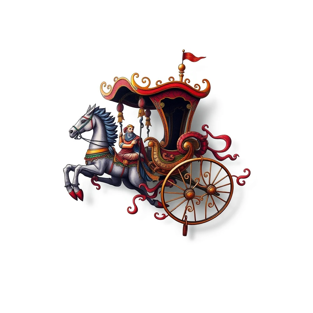 Colorful chariot tattoo with a horse and driver