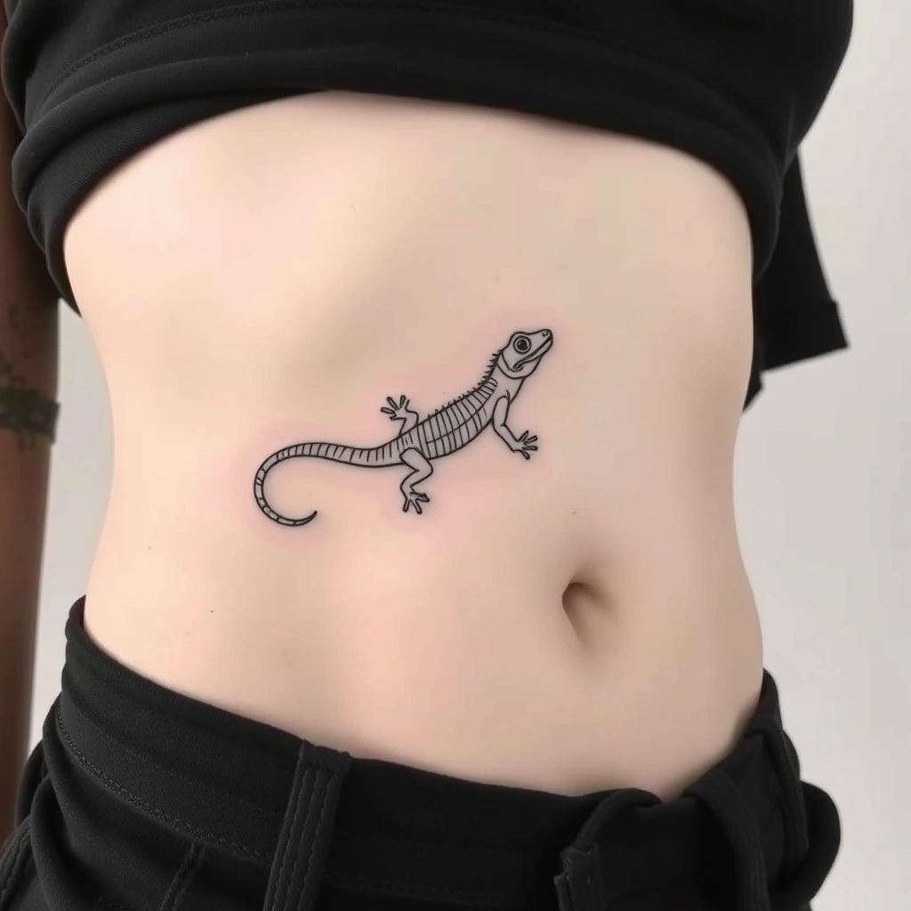 Tattoo of lizard with bazuka, linework style