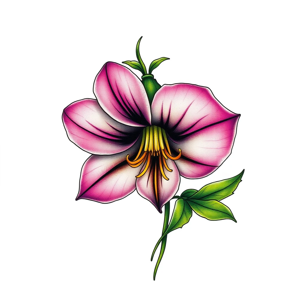 Vibrant Campanula tattoo with pink petals