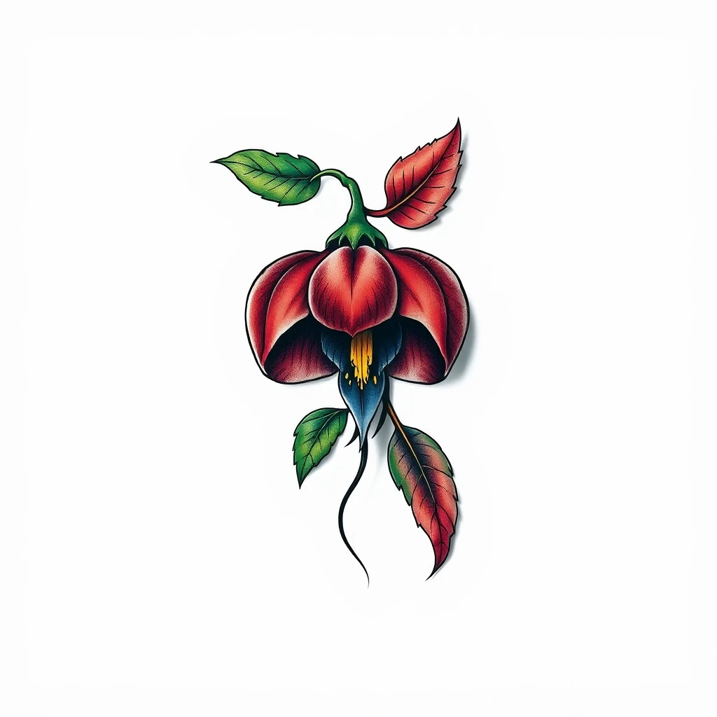 Vibrant Belladonna tattoo with red petals.