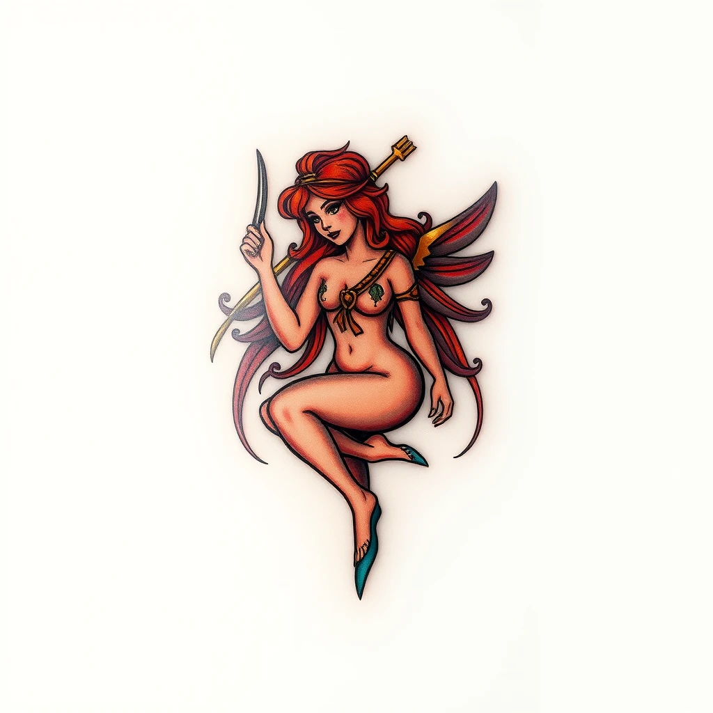 Virgo tattoo featuring a red-haired fairy