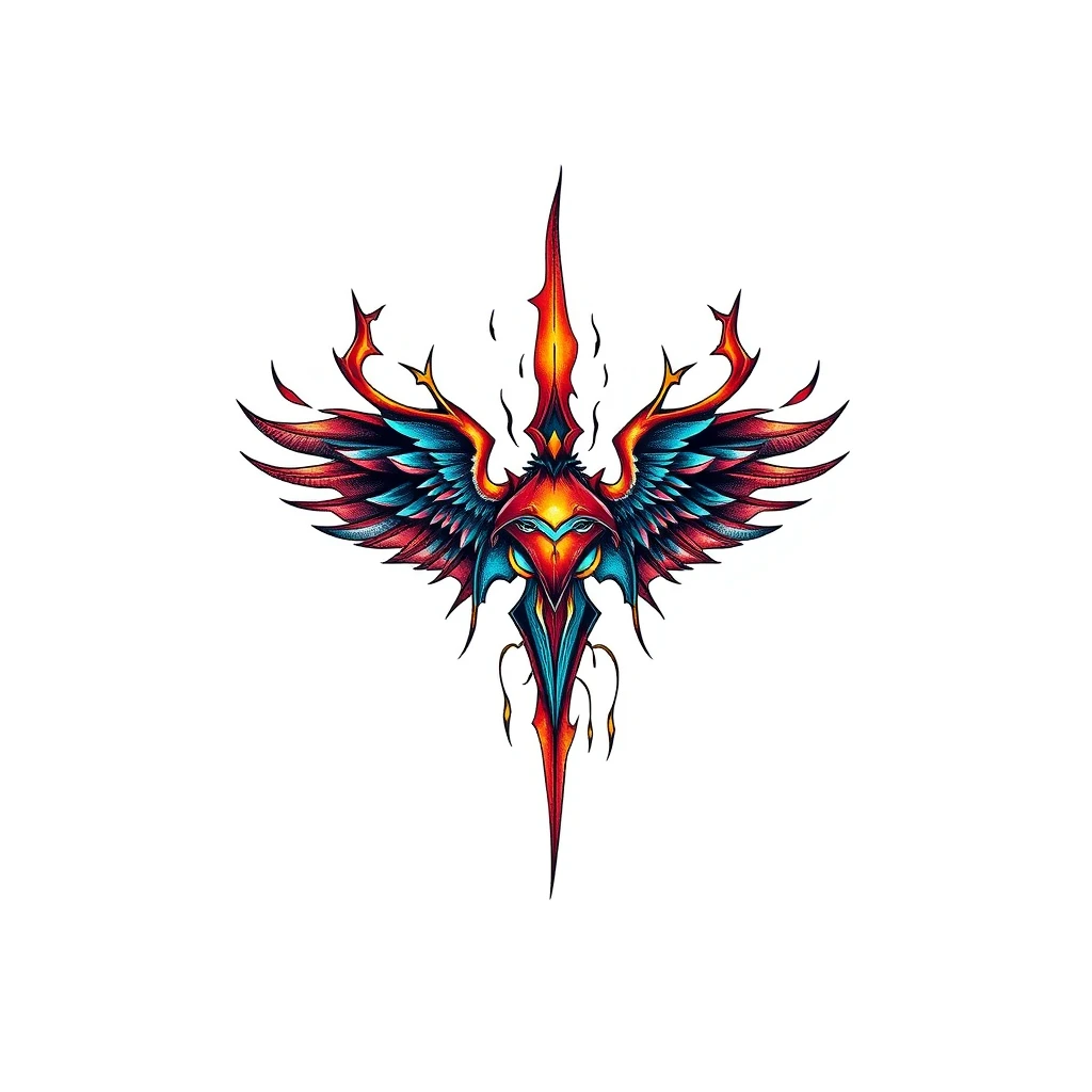 Blight tattoo featuring a vibrant phoenix design