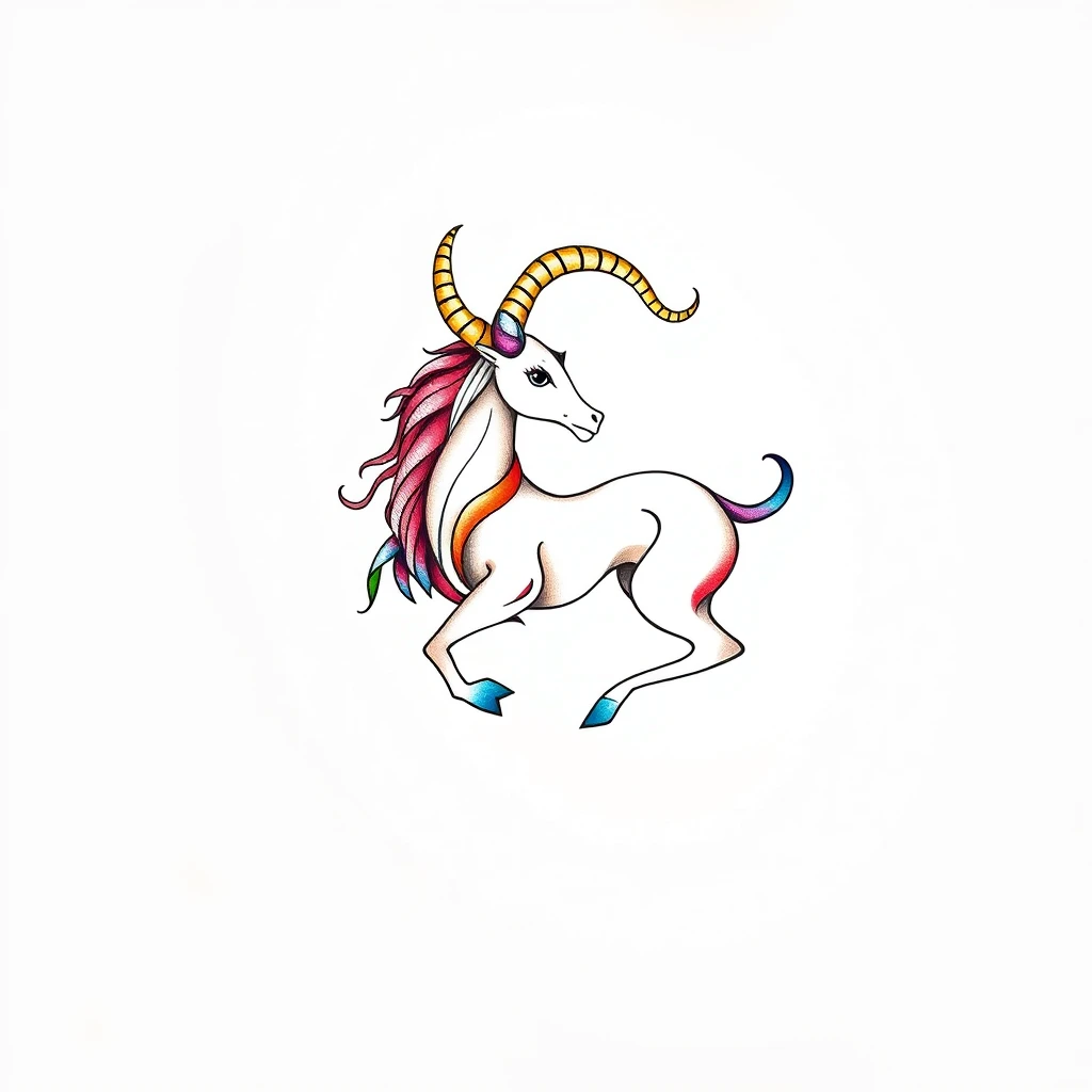 Colorful Capricorn tattoo of a unicorn