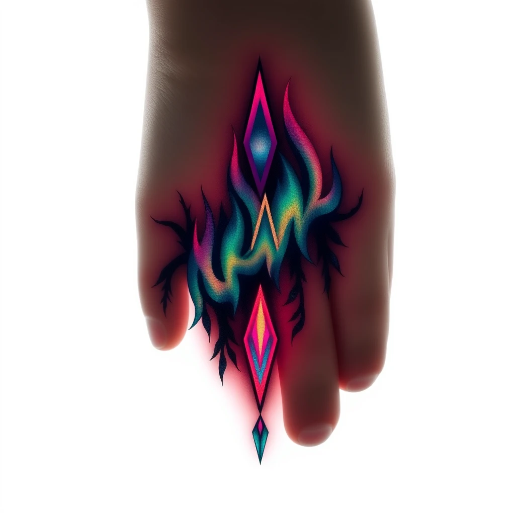 Vibrant Aurora tattoo on a hand