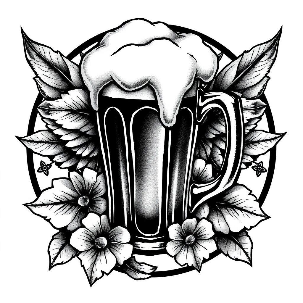 Tattoo of beer in realistic black and white