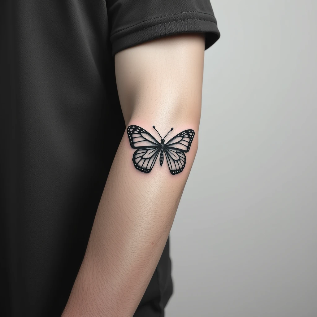 Butterfly Minimalist Tattoo, Black and White, Sleeve for Men