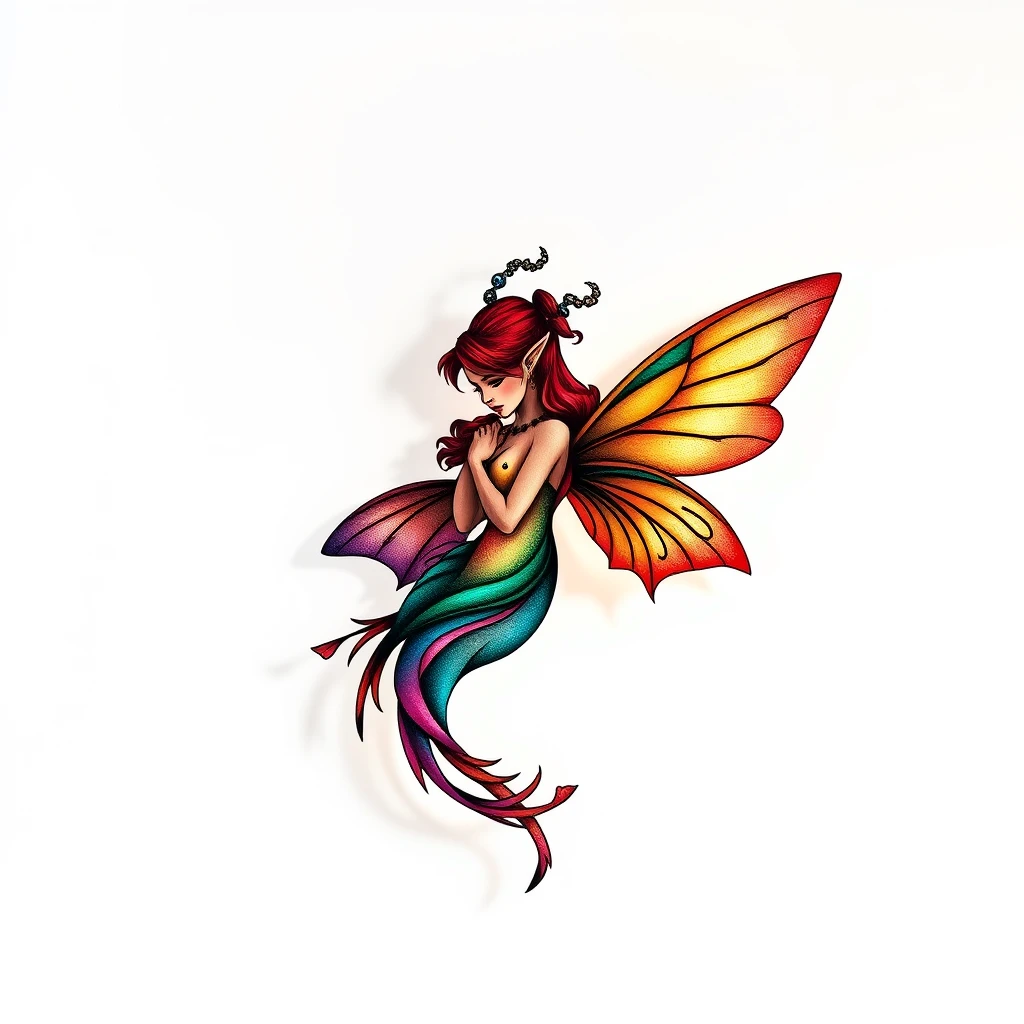 Colorful Fae tattoo of a fairy