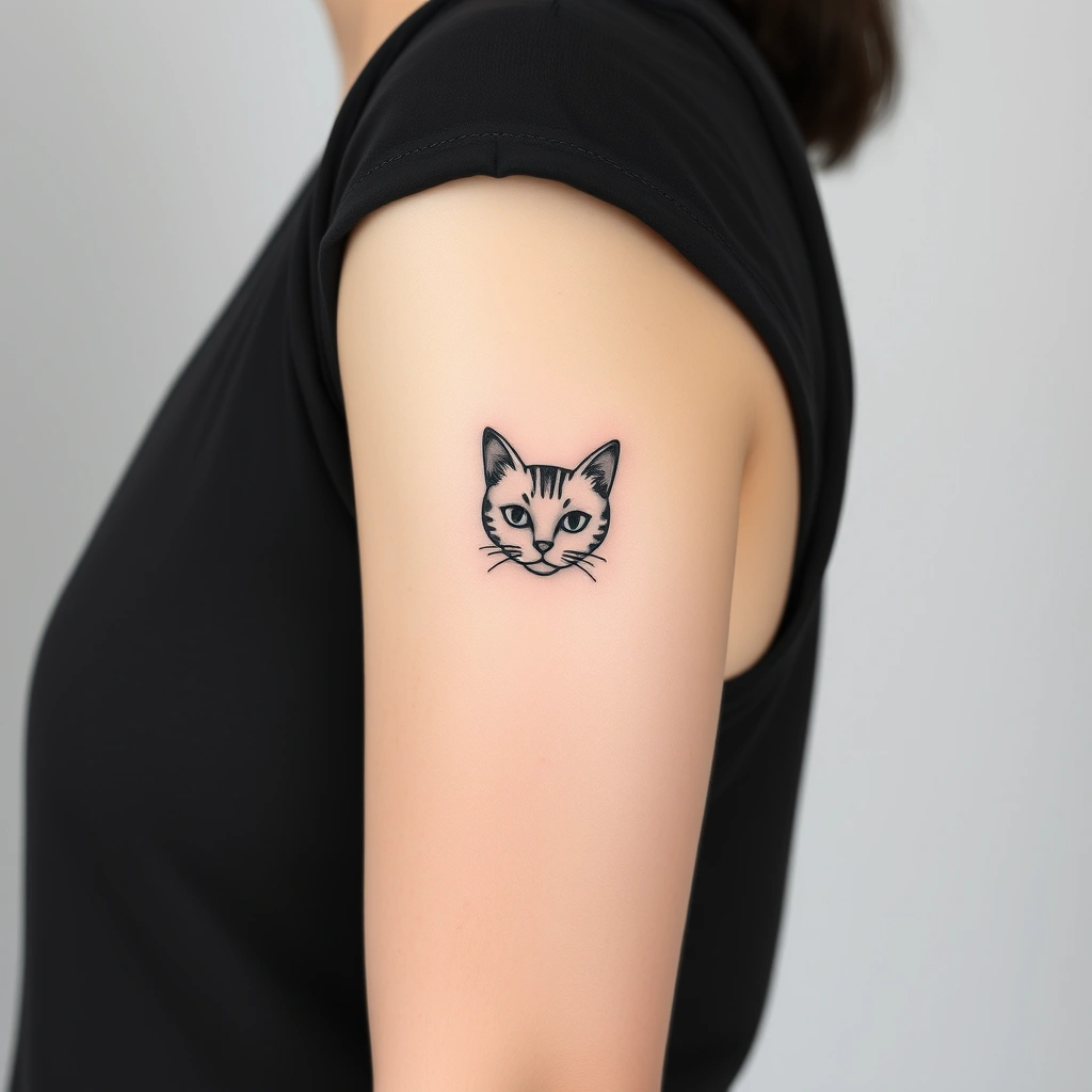 Tattoo of a cute cat in minimalist black and white on women's armpit