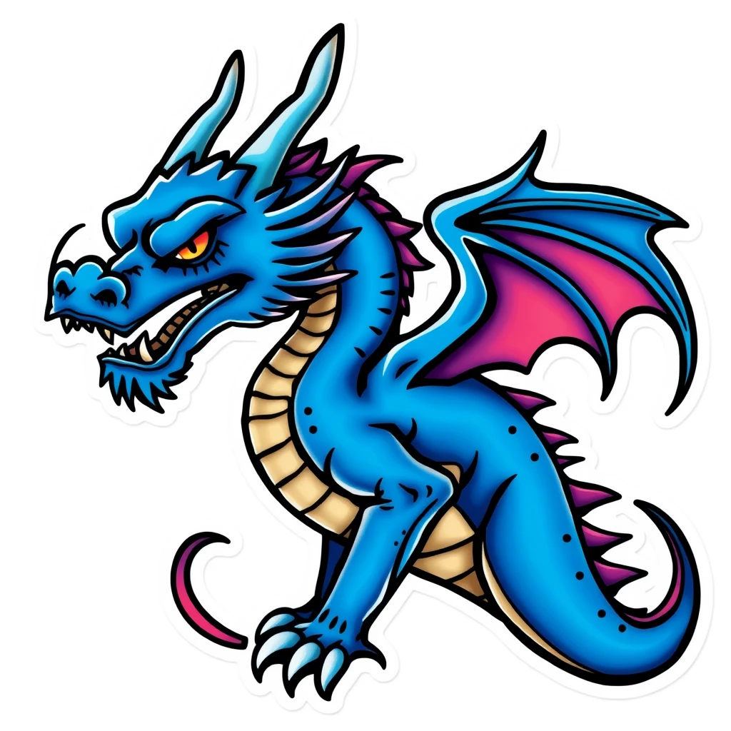 Colorful blue dragon sticker tattoo design