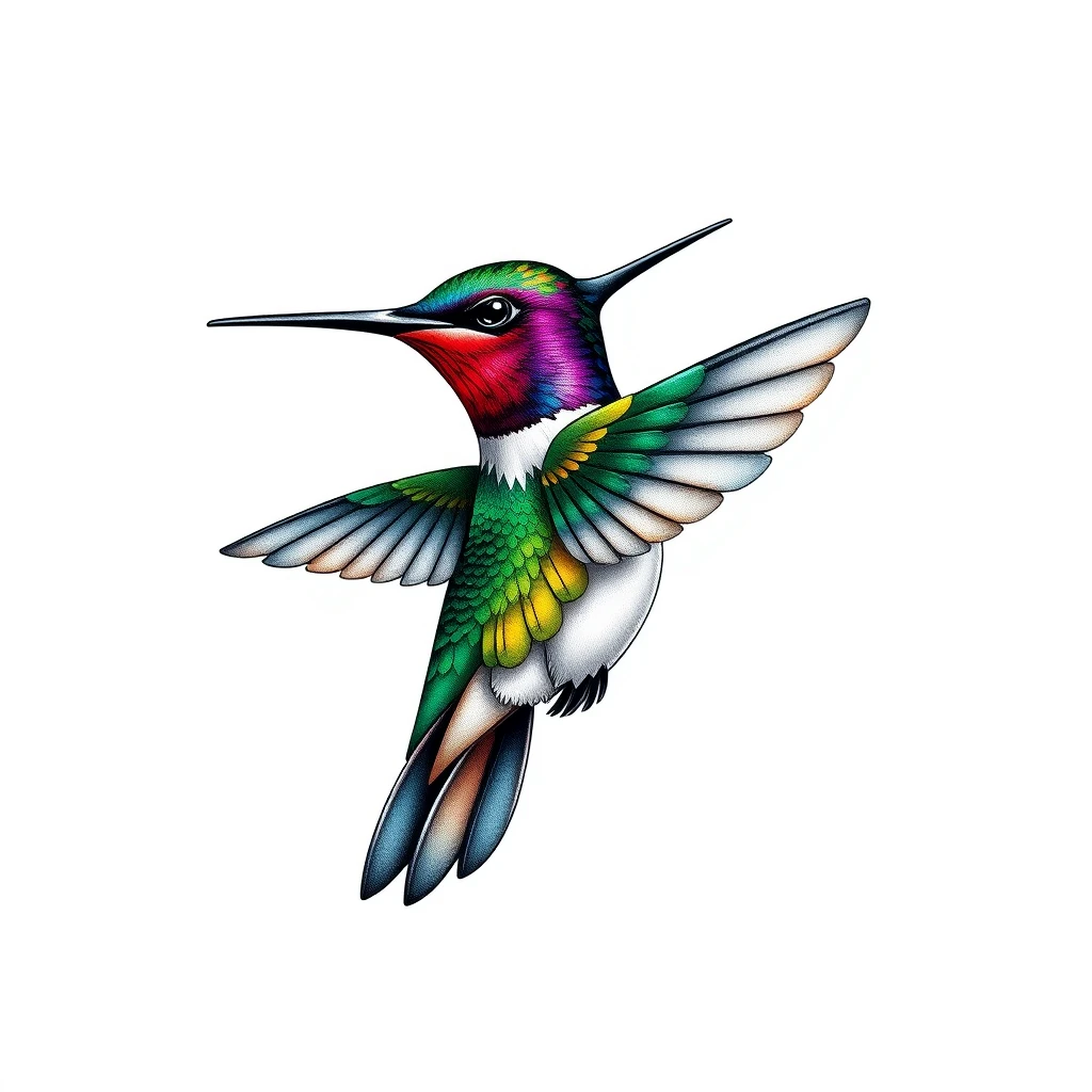 Colorful hummingbird tattoo with vibrant details