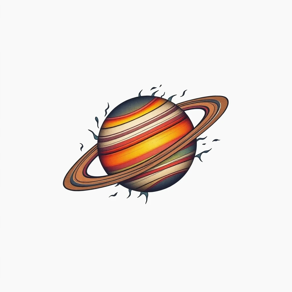 Colorful Saturn tattoo with detailed rings