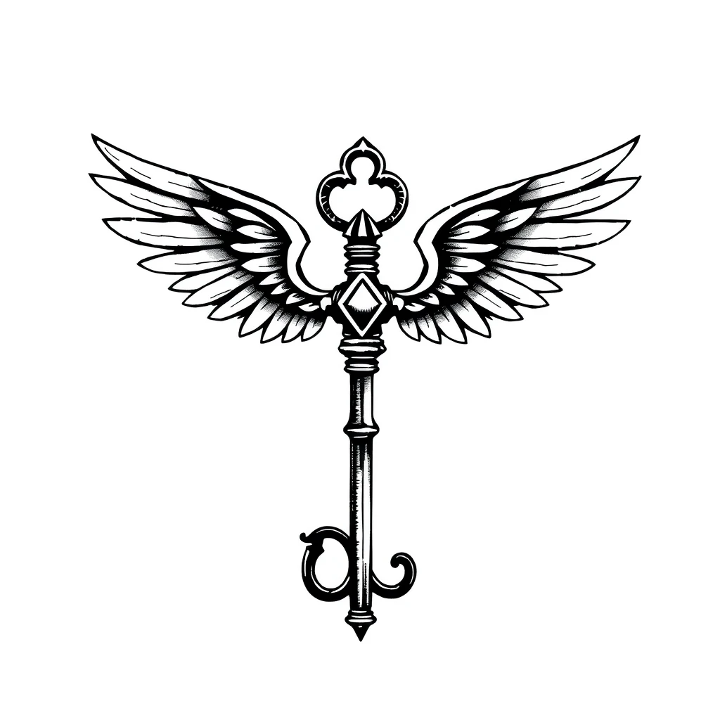 Winged key tattoo