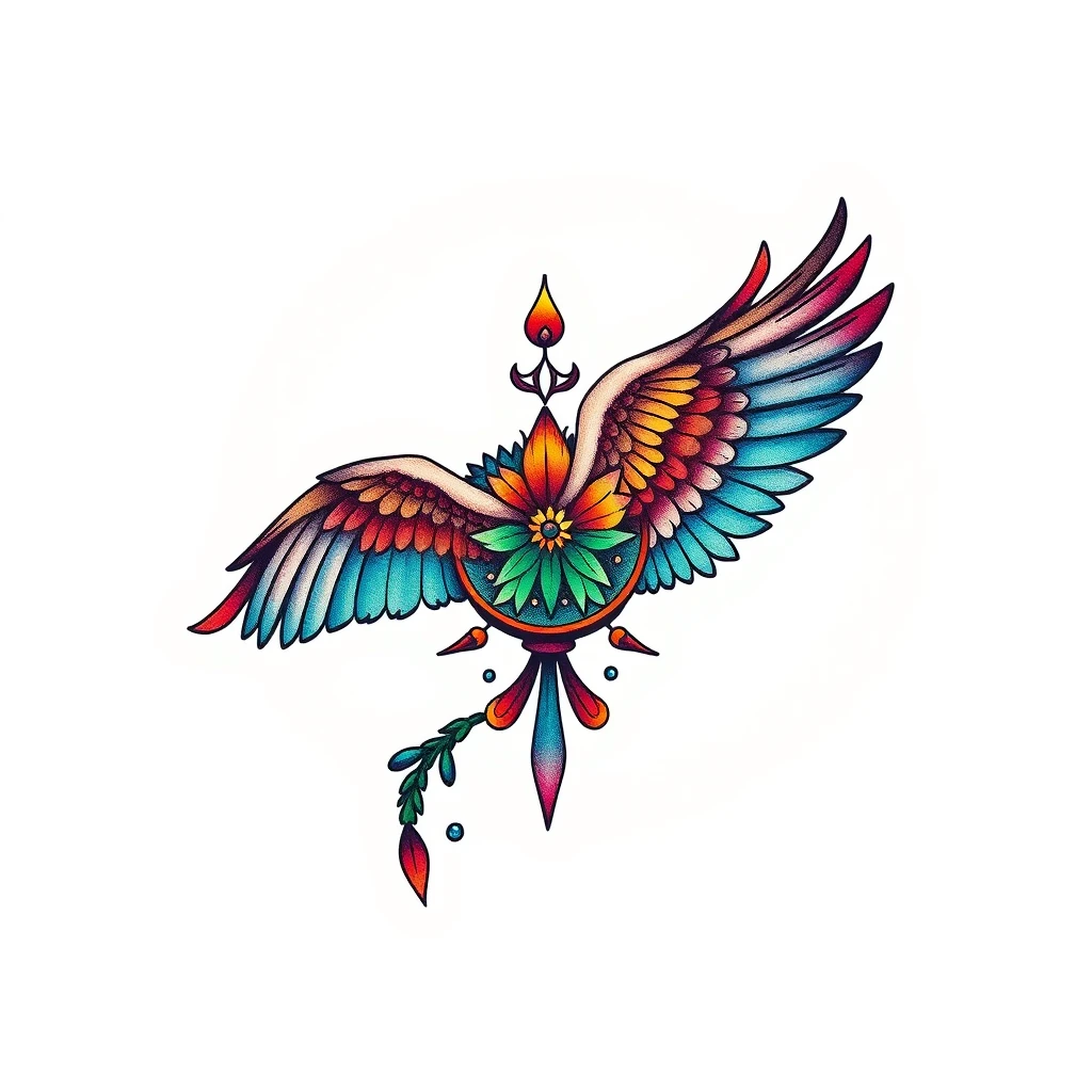 Vibrant Aeolian tattoo featuring a phoenix design