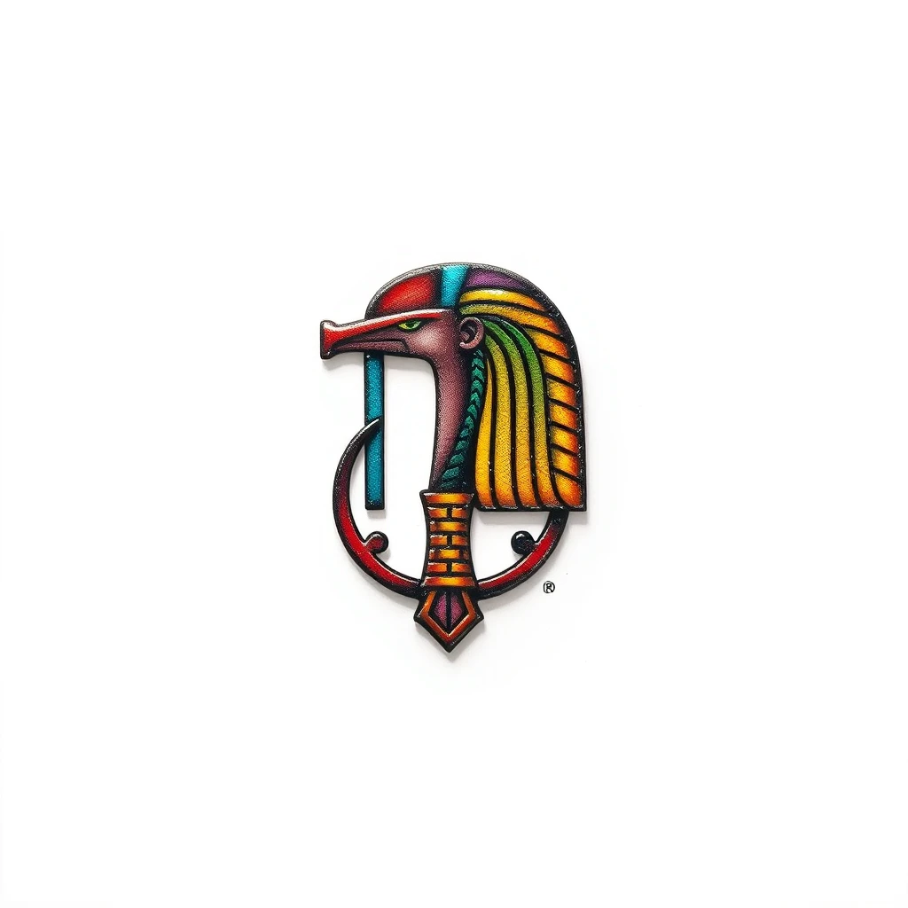 Colorful Hieroglyph tattoo featuring a pharaoh