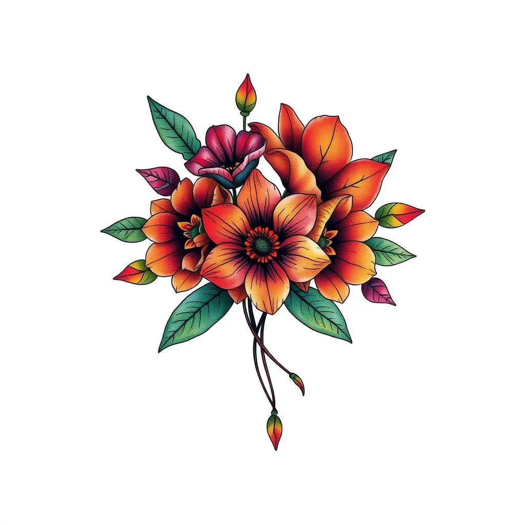 Colorful geometric summer flowers tattoo design