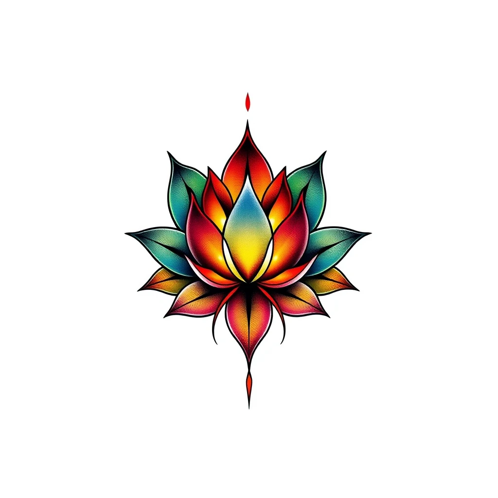 Colorful Lotus tattoo with intricate petal design