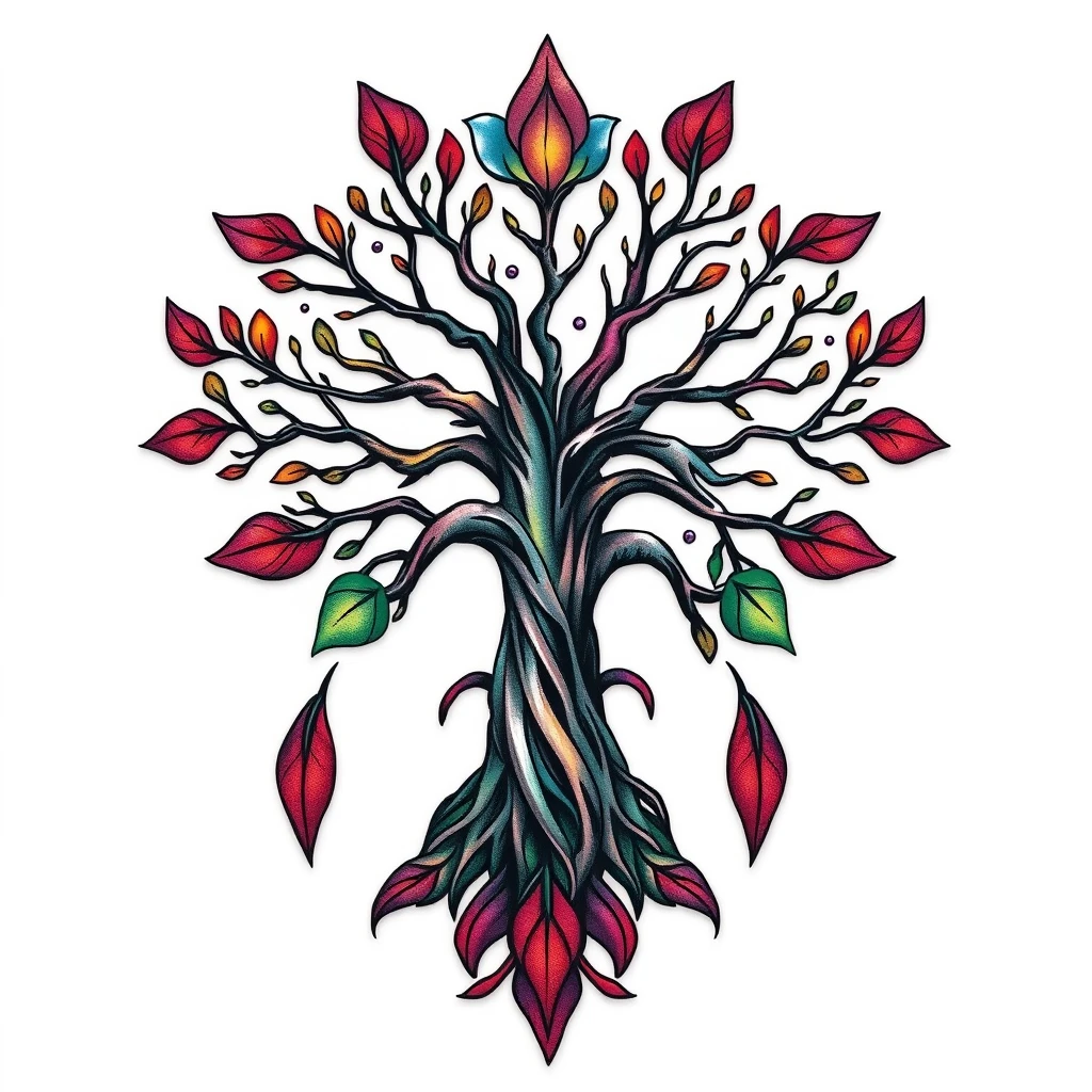 Tattoo design of Tree of Life in colorful, realistic style