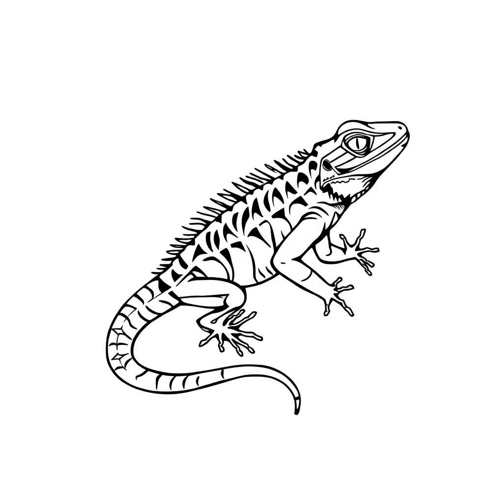 Tattoo of lizard in black and white linework