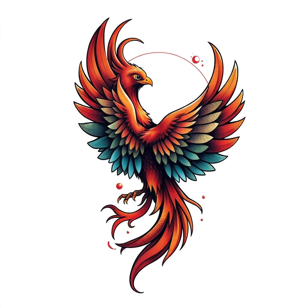 Tattoo of a colorful realistic Phoenix design